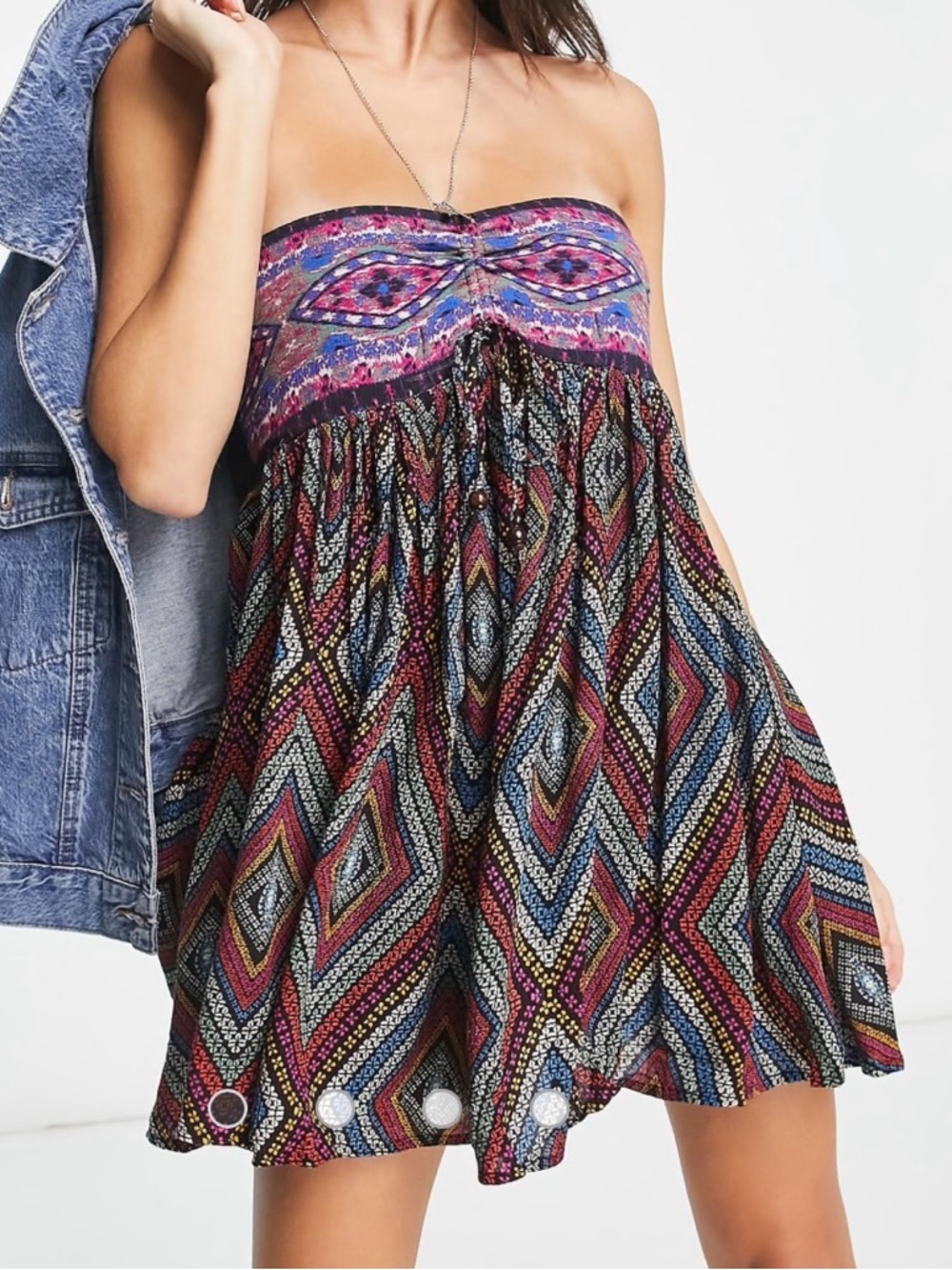 Free People Strapless Multicolor Geometric Romper Dress